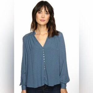 NWT FREE PEOPLE Canyon Rose Button Down LacedTop in Blue $108 - S